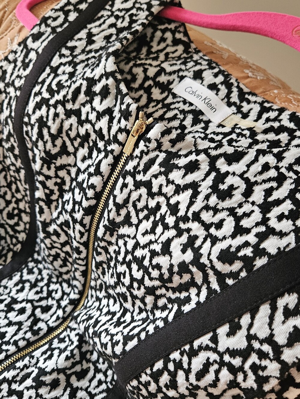 CALVIN KLEIN Black & White Double Zip-Front Midi Dress Sz 10